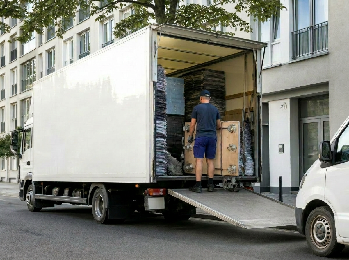 Umzugs-LKW mit geöffneter Laderampe